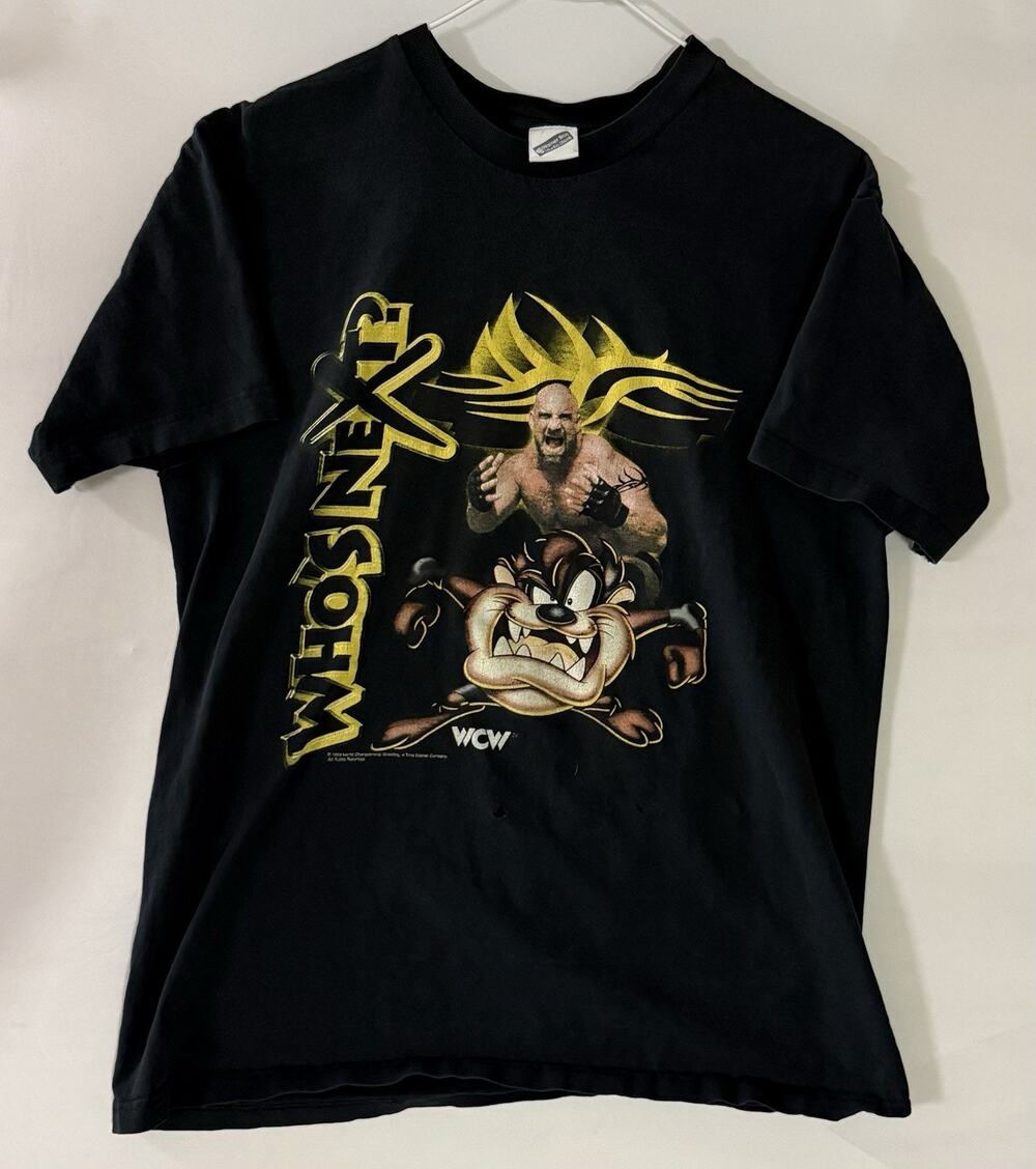 1999 WCW Goldberg Taz Who’s Next Graphic Tee USA L Holes Check Pics A134